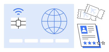 Çipli dijital pasaport, küresel bağlantı için küresel görüntü, uçuş biletleri ve dereceli kimlik kartı. Seyahat, küresel hareketlilik, kimlik doğrulama, çevrimiçi rezervasyon, güvenlik turizmi için ideal