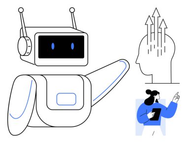 Yapay zeka konsepti. İnsan yaratıcılığı ve yeniliğiyle etkileşime geçen bir robotun yapay zekası. Yapay zeka gelecekteki fikirleri ve teknolojileri şekillendiriyor. Mükemmel.