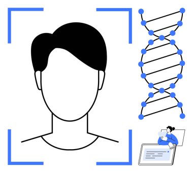 Biyometrik teknoloji. Biyometri, DNA ipliği kullanarak insan profili ve ilgili genetik araştırmalarla gösteriliyor. Biyometriler güvenliği, kimlik doğrulamayı ve tıbbi teknolojiyi artırır