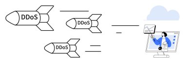 DDoS saldırısı. Dağıtılmış servis reddi saldırıları bir bilgisayar sistemini hedef alan füzeler gibi. Çevrimiçi DDoS tehditleri ve siber güvenlik sorunları. Ağ güvenliği, siber savunma, bilişim için