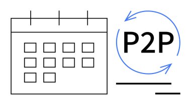 Finansal planlama, tekrarlanan ödemeler, eşler arası işlemler, zaman çizelgesi, ödeme çözümleri, dijital hizmetler. Takvim ve P2P dairesel oklar. Mali planlama ve tekrarlanan ödemeler