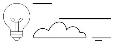 Enerji konsepti. Yaprak yenilenebilir enerjili bir ampul ve çevre dostu bir bulut. Enerji sürdürülebilirlik ve yeniliğe odaklanıyor. Yeşil enerji, teknoloji, iklim hareketi için