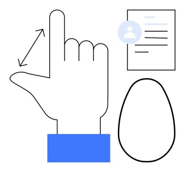 Biyometrik güvenlik, kimlik doğrulama, kimlik doğrulama, teknoloji, kişisel veriler, erişim kontrolü. Belge ve biyometrik şekillerin yanında bir el hareketi. Biyometrik güvenlik ve kimlik