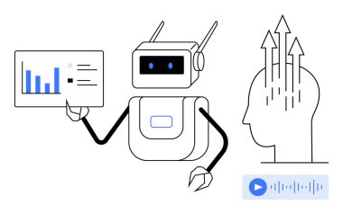 Yapay zeka konsepti. Yapay zeka veri analizi ve yenilikleri yürütüyor. Yapay zeka insan gelişimi ve fikirleri ile bütünleşti. Teknoloji, analitik, otomasyon