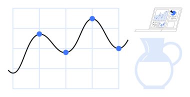 İş analizleri, pazar eğilimleri, araştırma, veri görselleştirme, istatistik, teknoloji. Çizgi grafik ve mavi noktalı çizelge, grafikli dizüstü bilgisayar çizelgesi. İş analizleri