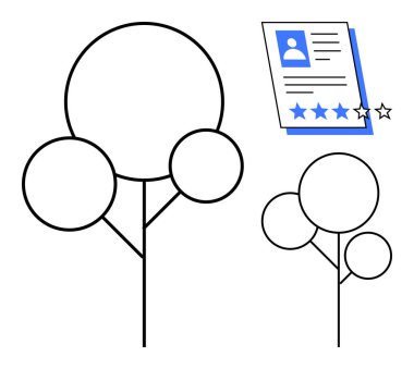 Ağaçların ana hatları ve büyümeyi, değerlendirmeyi ve performans değerlendirmesini temsil eden yıldızlı bir profil. İş alımı, işe alım, eko-ticaret, büyüme takibi, kariyer planlaması, sürdürülebilirlik için ideal