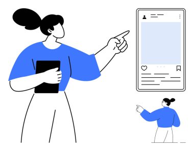 Sosyal medya pazarlaması, çevrimiçi iletişim, dijital içerik, nüfuz arttırıcı tanıtım, teknoloji ve sunum. Bir kişi bir tablet tutuyor ve sosyal medya paylaşımına işaret ediyor. Sosyal medya