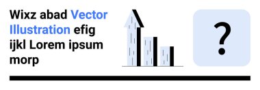 İş büyümesi, ekonomik strateji, karar verme, analitik, ilerleme, piyasa araştırması. Binalar ve soru işareti olan yukarı doğru ok. İş büyümesi ve ekonomik strateji kavramları