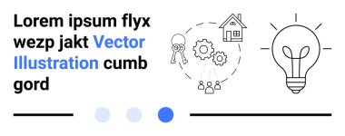 Ampul fikri, vitesler, ev ve anahtarlar yenilik, takım çalışması ve problem çözmeyi temsil ediyor. Yaratıcılık, konut ve çözümler için ideal işbirliği iş büyümesini beyin fırtınası