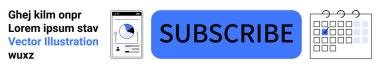Dijital pazarlama, iletişim, abonelik hizmetleri, programlama, planlama, online araçlar. Akıllı telefon şeması ve takvimi olan mavi abone tuşu. Dijital pazarlama ve abonelik hizmetleri