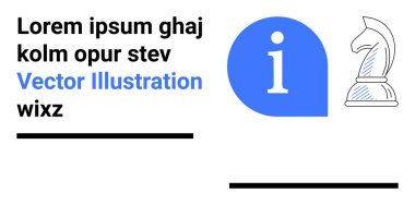 İş stratejisi, bilgi paylaşımı, liderlik, stratejik planlama, eğitim, ikonlar. Mavi bilgi ikonu ve satranç şövalyesi. İş stratejisi ve bilgi paylaşım kavramı