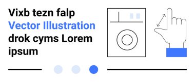 Çamaşır makinesi arayüzü ve el hareketi hassasiyet kontrolleri için dokunmayı gösteriyor. Teknoloji, yenilik, kullanıcı arayüzü, akıllı ev, aygıt, çözümler, basit iniş sayfası için ideal