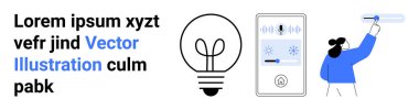 Akıllı ev teknolojisi, ev otomasyonu, enerji verimliliği, iklim kontrolü, yenilik, modern yaşam. Ampul, otomatik panelci ayarları ayarlıyor. Akıllı ev teknolojisi ve ev