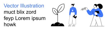 Eğitim, profesyonel büyüme, takım çalışması, işbirliği, iş stratejisi, çevre bilinci. Bir bitki ve iki profesyonel. Eğitim ve mesleki büyüme kavramları