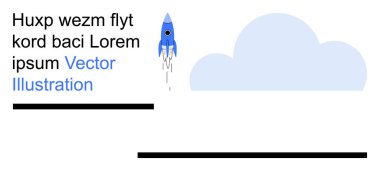 İş planlaması, yaratıcılık, yenilik, eğitim araçları, dijital tasarım, afişler. Metin elementleri ve bir bulutla fırlatılan bir roket. İş planlaması ve yaratıcılık kavramı