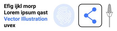 Dijital güvenlik, teknoloji, organik tarım, veri paylaşımı, kimlik, soyut modernlik. Parmak izi ikonu, ağ mısır ikonunu paylaş. Dijital güvenlik ve teknolojiyle ilgili kavramlar