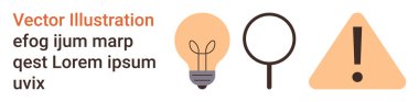 Yenilik, problem çözme, dikkat, araştırma, güvenlik, alarmlar. Ampul, büyüteç, ünlem üçgeni simgeleri. Araştırma ve uyarı kavramlarıyla yenilik ve sorun çözme