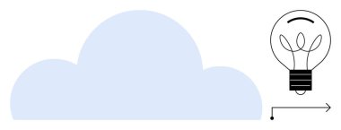 Bulut teknolojisi, yenilikçi düşünce, veri depolama, yaratıcı çözümler, dijital dönüşüm, modern teknoloji. Açık mavi bulut ve minimalist ampul sembolü. Bulut teknolojisi ve yenilikçi