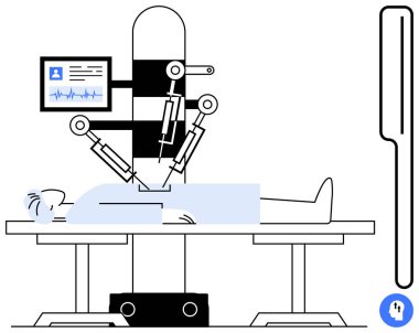 Robot cerrahi konsepti. Hasta bakımı için kesin tıbbi prosedürlere yardımcı olan robot sistemler. Robot cerrahi, sağlık teknolojisini geliştiriyor. Tıbbi, yapay zeka, sağlık ve yenilik için ideal