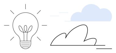 Yenilik, yaratıcılık, fikir üretimi, soyut tasarım, konsept geliştirme, minimalist tasarım. Ampul ve bulutun basit bir çizimi. Yenilik ve yaratıcılık gösterildi