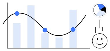 Veri analizi konsepti. Çubuk grafik, çizgi çizelgesi ve pasta grafiğiyle veri güdümlü kavrama. Veriler karar verme, strateji optimizasyonu ve iş büyümesine yardımcı olur. Teknoloji ve finans için ideal