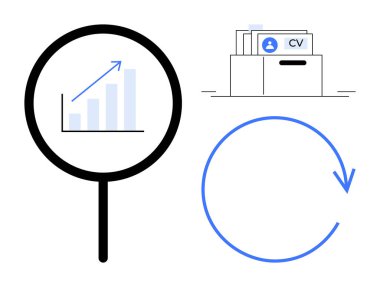 İşe alım süreci. Büyüteç büyümeyi ve verimliliği ön plana çıkarıyor. CV klasörünün yetenek edinimi. İşe alım kariyerleri ve büyümeyi birbirine bağlar. İK, işe alım, iş, analiz ve verimlilik için