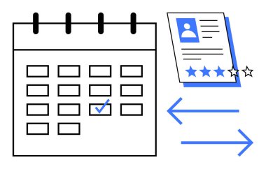 İşaretli tarihli takvim, yıldız reytingleri ile devam, süreci veya değişimi gösteren oklar. İş takvimi, işe alım, değerlendirme, değerlendirme, planlama performansı için ideal. Basit.