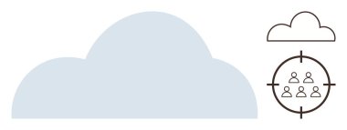 Hedef kitle içinde bir grup ile mavi bulut odak, veri yönetimi, kişiselleştirme, yenilik, teknoloji, dijital dönüşüm, kullanıcı merkezli yaklaşım, basit düz metafor