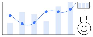 Enerji verimliliği kavramı. Enerji verimliliği üretkenliği arttırıyor ve büyümeyi yönlendiriyor. Enerji verimliliği, büyüme grafiği, pil ve pozitif duygu. Üretkenlik, sürdürülebilirlik