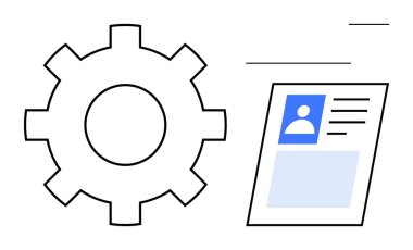 Dijital kimlik konsepti. Kullanıcı profili kartı teknolojisi entegrasyonu ve çevrimiçi kimlik doğrulaması içeren vites sembolü. Dijital kimlik uygulamaları, otomasyon, veri güvenliği, profil yönetimi