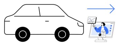 Ulaşım konsepti. Ulaşım, verimliliği artırmak için araba verilerini çevrimiçi analizlerle birleştirir. Ulaşım araçları, analizleri ve yenilikleri bağlamak için dijital araçlar kullanır. İdeal