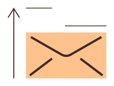 Yukarı doğru ok ile zarf, e-posta iletimini vurguluyor. İletişim, mesajlaşma, ağ kurma, dijital pazarlama, bildiriler, teknolojik ilerleme temaları için idealdir. Basit düz metafor
