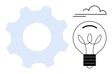 Yenilik, yaratıcılık, problem çözme, teknoloji, beyin fırtınası, verimlilik. Bulut motifli basit teçhizat ve ampul tasarımı. Güçlü görsel sembolizm yoluyla yaratıcılık ve yenilik