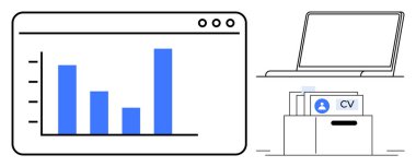 İşe alım süreci. İşe alım grafikle, dijital CV yönetimiyle ve dizüstü bilgisayarla gösteriliyor. İş başvurularını ve aday verilerini görselleştirme. İK, analitik, yönetim, işe alım