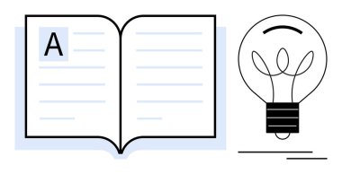 Eğitim, bilgi paylaşımı, beyin fırtınası, yenilikçi düşünme, öğrenme araçları, entelektüel büyüme. Açık kitap, ampul okuma ve fikirler. Eğitim ve yaratıcılık kavramları