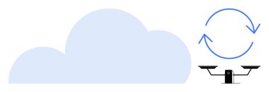 Bulut hesaplama, veri senkronizasyonu, siber güvenlik, ölçeklenebilirlik, dijital altyapı, modern hizmetler. Denge ölçeğinde bir bulut ve senkronize oklar bulut hizmetleri. Bulut hesaplama ve veri