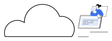 Bulut depolama kavramı. Dijital tablet bulut depolama, dijital dosya yönetimi ve veri paylaşım çözümlerine erişen bir bulut simgesi ve bir kullanıcı. Teknoloji, iş ve işbirliği için.