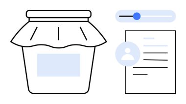 Dijital kimlik, veri yönetimi, depolama, kişisel bilgi, ilerleme izleme, kullanıcı profili. Bir kavanoz, bir kimlik kartı simgesi ve bir ilerleme çubuğu. Dijital kimlik ve veri yönetimi