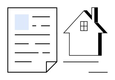 Gayrimenkul, konut piyasası, sözleşmeler, emlak satışları, ev sahipliği, yasal belgeler. İçinde çizgiler ve ev taslağı olan bir belge. Emlak ve konut piyasası kavramları