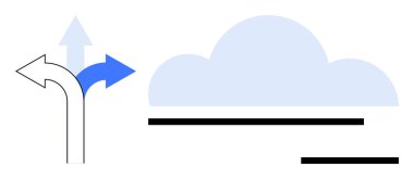 Navigasyon, karar verme, bulut hesaplama, dijital depolama, veri transferi, teknoloji yönü. Bulut sembolünün yanında farklı yönlere bakan üç ok. Navigasyon ve bulut hesaplama