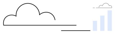 Bulut hesaplama. Minimalist sanat eserleri bir bulut simgesini stilize edilmiş yükselen bir bar tablosuyla gösteriyor. Bulut bilgisayarları veri depolama, analiz ve ağ oluşturma. Teknoloji ve iş büyümesi için mükemmel