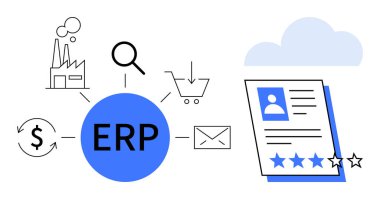 ERP bağlantı fabrikası, finans, e-posta, alışveriş, büyüteç ve dereceli müşteri profili. Yönetim, verimlilik, otomasyon entegrasyon teknolojisi iş organizasyonu için ideal
