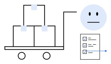 Tedarik zinciri, lojistik planlaması, sipariş takibi, kargo yönetimi, müşteri geribildirimi, teslimat işleri. Sepetteki kutular, geri bildirim simgesi. Lojistik ve düzen izleme kavramı