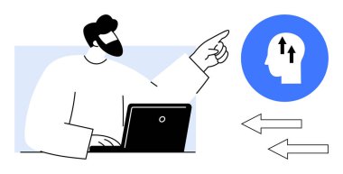 Karar verme konsepti. Analiz, teknoloji ve iletişim yoluyla karar verme. Karar verici sürüş yeniliği ve kişisel gelişim. İş, eğitim, strateji ve takım çalışması için ideal