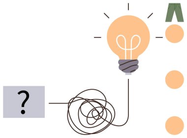 Karmaşık ışık, noktalı patika, pantolon ikonu ve üç turuncu daireli ampullere yol açar. Yaratıcılık için ideal, problem çözme, yenilik, beyin fırtınası, tasarım soyut düşünme