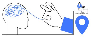 Zihinsel berraklık kavramı. Zihinsel berraklık için kafa karıştırıcı düşünceleri görselleştirmek. Üretkenlik, stres yönetimi, eğitim, kendini geliştirme ve odaklanma için zihinsel netlik