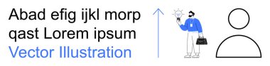 İş yönetimi, büyüme, liderlik, yaratıcılık, fikir üretimi, kariyer başarısı. Parlayan bir ampulü yukarı doğru ok ile tutan kişi. İş yönetimi ve büyüme kavramları