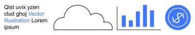 Bulut hesaplama, veri analizi, finans, iş çözümleri, teknoloji kavramları, dijital yenilik. Bulut, çubuk grafik ve para birimi sembolü taslağı. Bulut hesaplama ve veri analizi