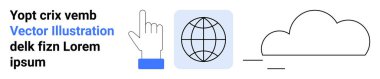 İnternet, bulut depolama, dijital bağlantı, küresel iletişim, web taraması, veri alışverişi. El işaretleme, dünya ikonu ve bulut sembolü tasarımı. İnternet ve bulut depolama kavramı