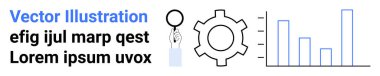 Metni vurgulayan büyüteç, süreci sembolize eden dişli, analitiği temsil eden çubuk grafik. İş için ideal, veri analizi, strateji, yenilik, verimlilik, araştırma sade iniş sayfası